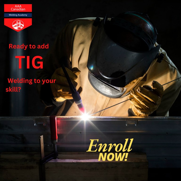 Welder performing TIG welding with bright arc